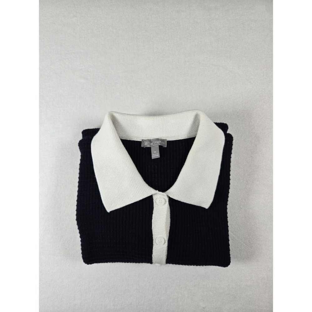 T by Talbots Women's Navy And White Polo Short Sleeve Sweater Size M